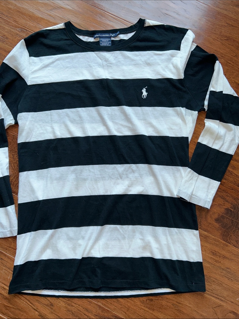 Ralph Lauren Black & White Striped Long Sleeve Shirt SZ Large 100% cotton